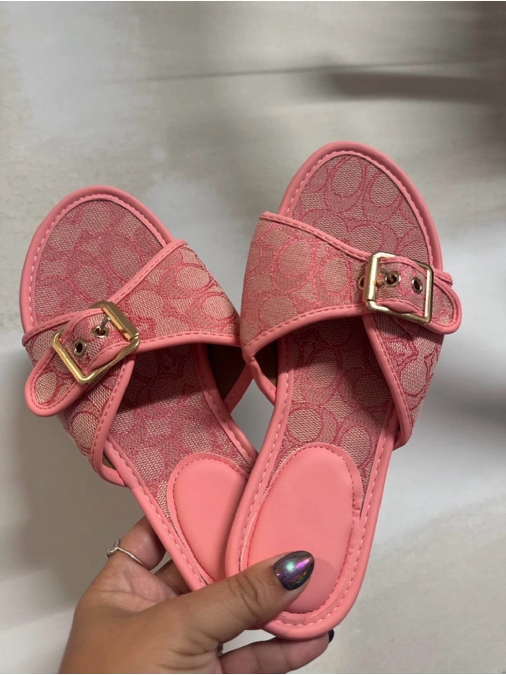 Inspired Luxury Pink Slide Sandals with Gold Buckle